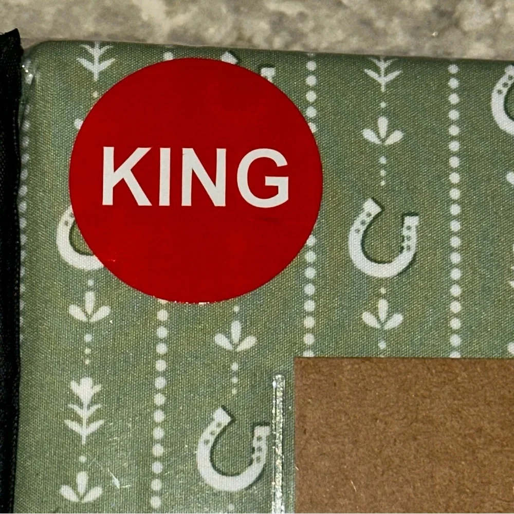 Wrangler Olive Horseshoe 4-Piece Sheet Set Sz KING STABLES STRIPE GREEN